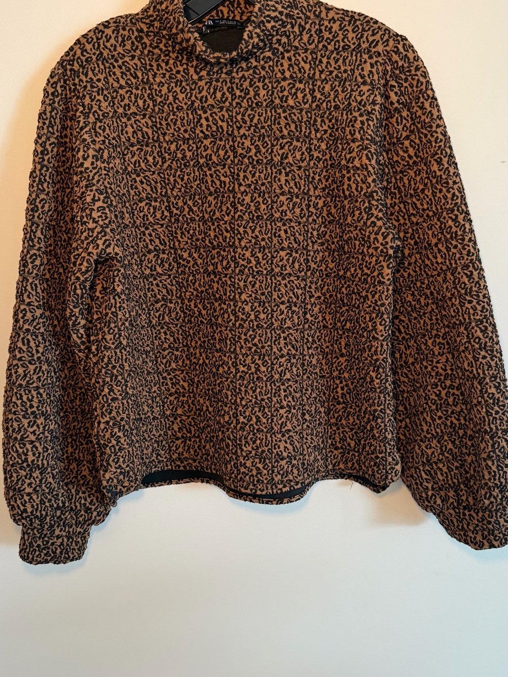 Zara Leopard Print Puff Sleeve Pullover - Brown/Black